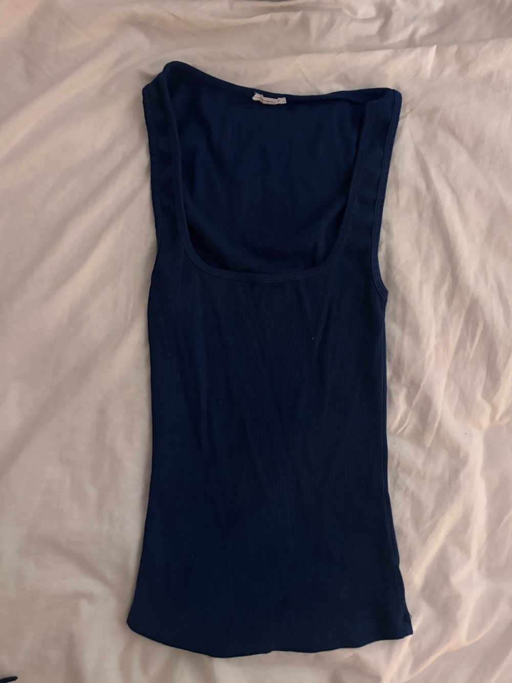 Garage Navy Midnight Blue Ribbed Scoop Tank Top